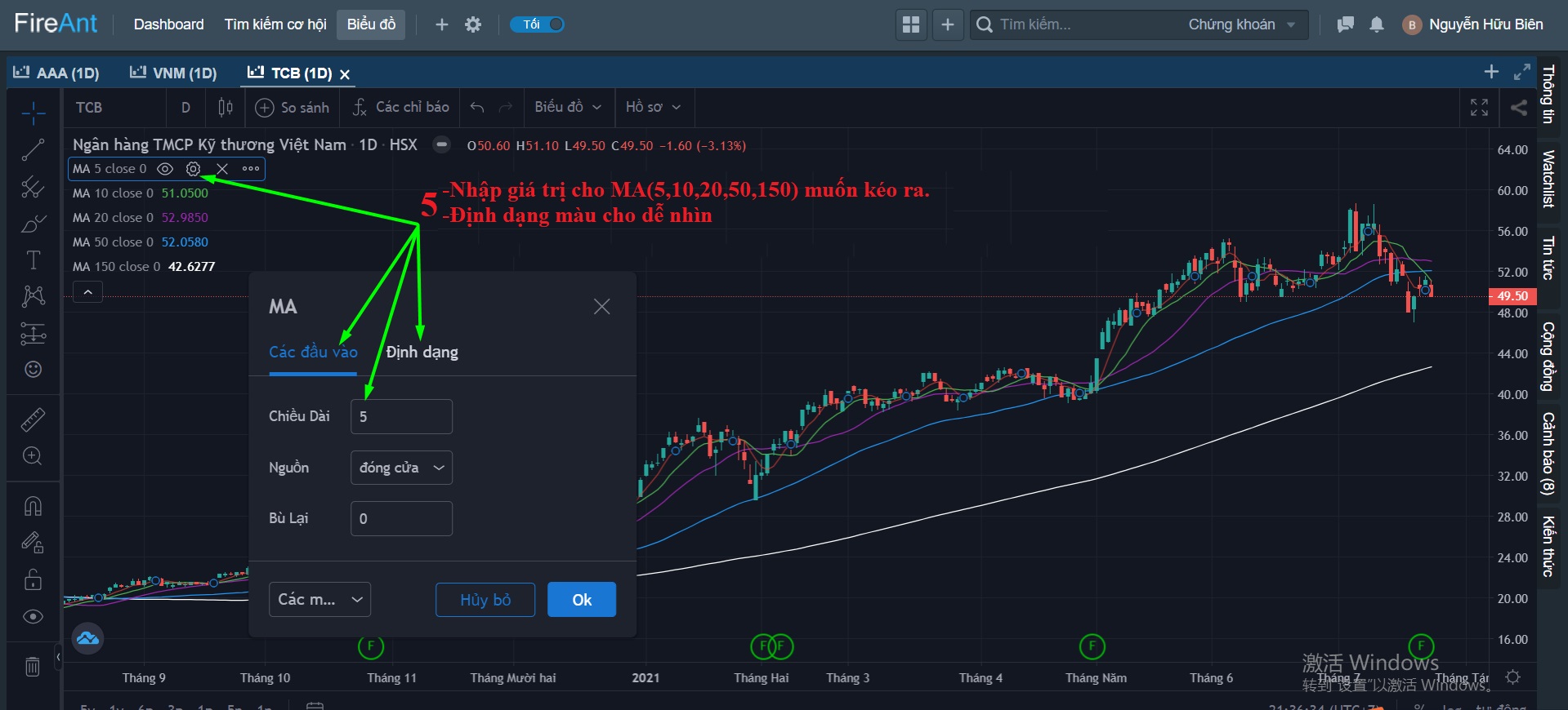Kéo chỉ báo ra đồ thị kỹ thuật